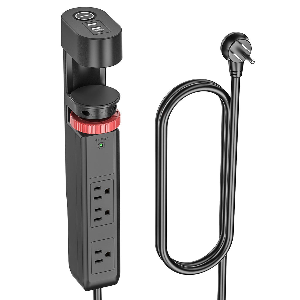 CRST Under-Desk Clamp Power Strip with 3 AC Outlets & 3 USB Ports (1 USB-C), 1020J Surge Protector, 6FT Flat Plug Extension Cord, Easy Mount Desk Charging Station for Home Office