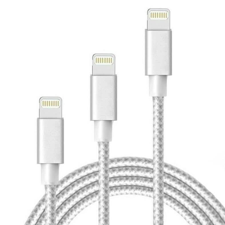 3-Pack: Heavy Duty Braided iPhone Lightning USB Cable - White
