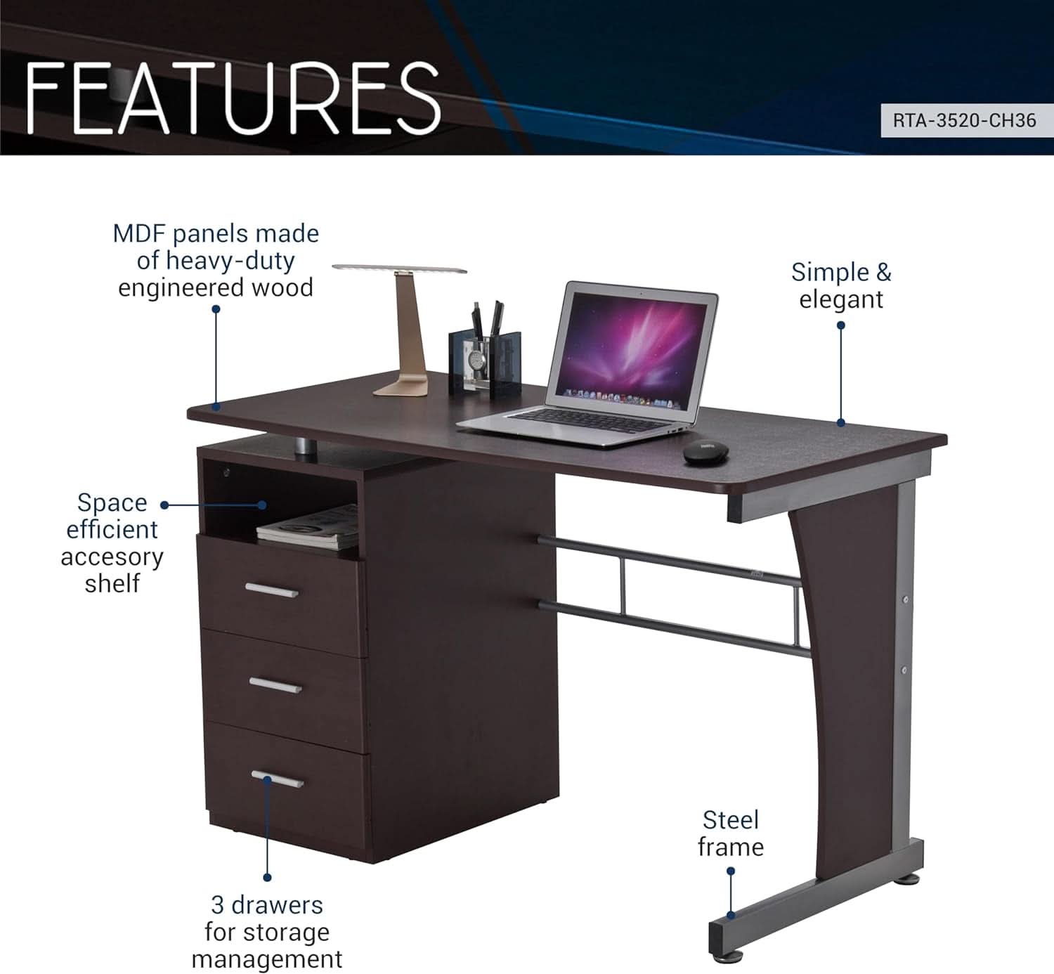 48 Inch Computer Desk with Drawers for Home Office