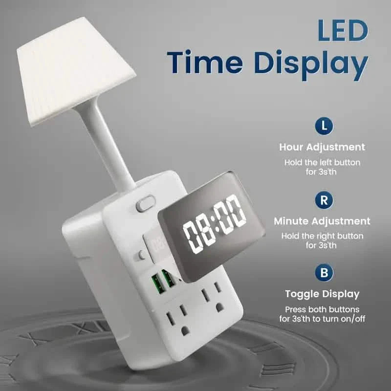 11-in-1 Multifunctional Power Strip with Desk Lamp, Clock, USB Ports & Surge Protection