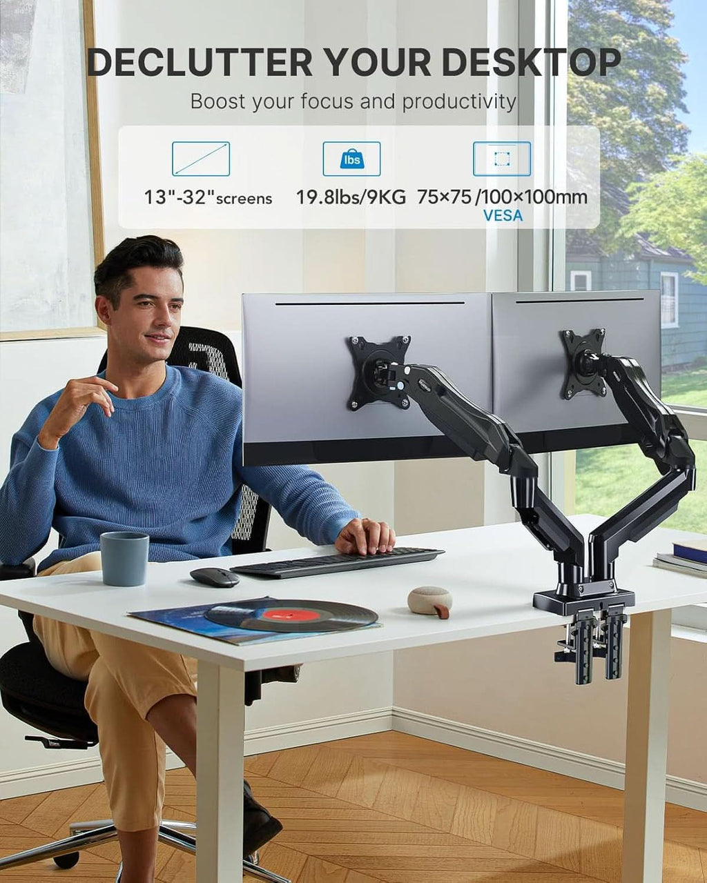 Dual Monitor Stand With 13 To 32 Inch VESA Desk Mount