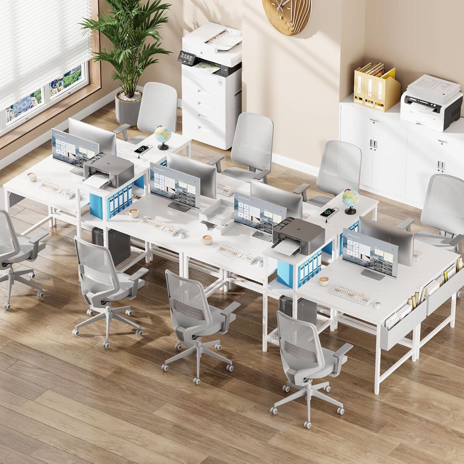 Double Desk With Power Outlets For Home Office