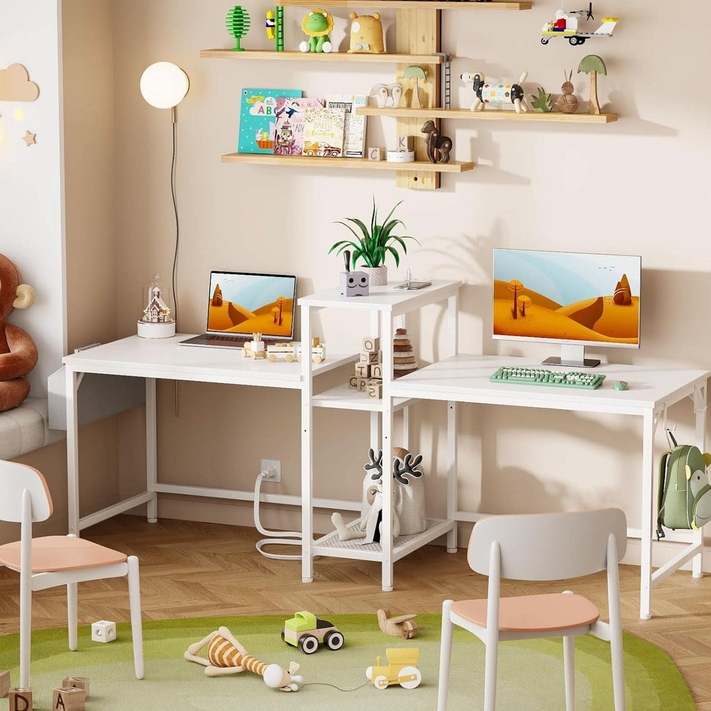 Double Desk With Power Outlets For Home Office