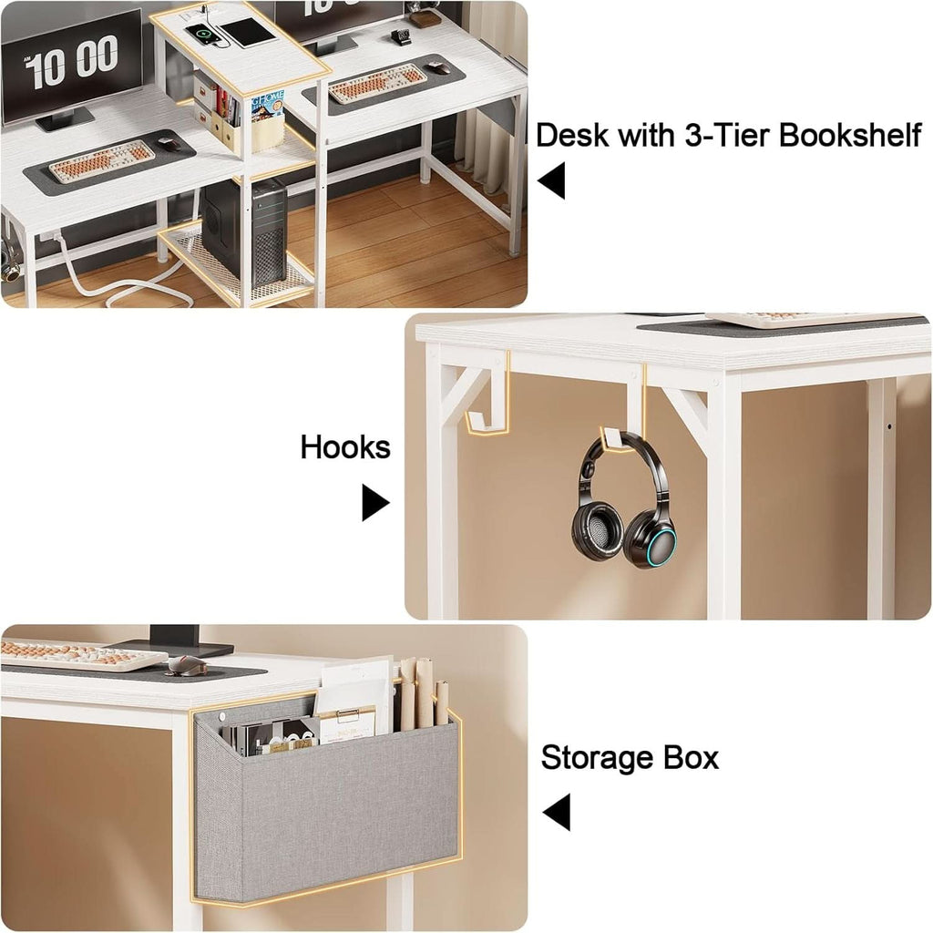 Double Desk With Power Outlets For Home Office