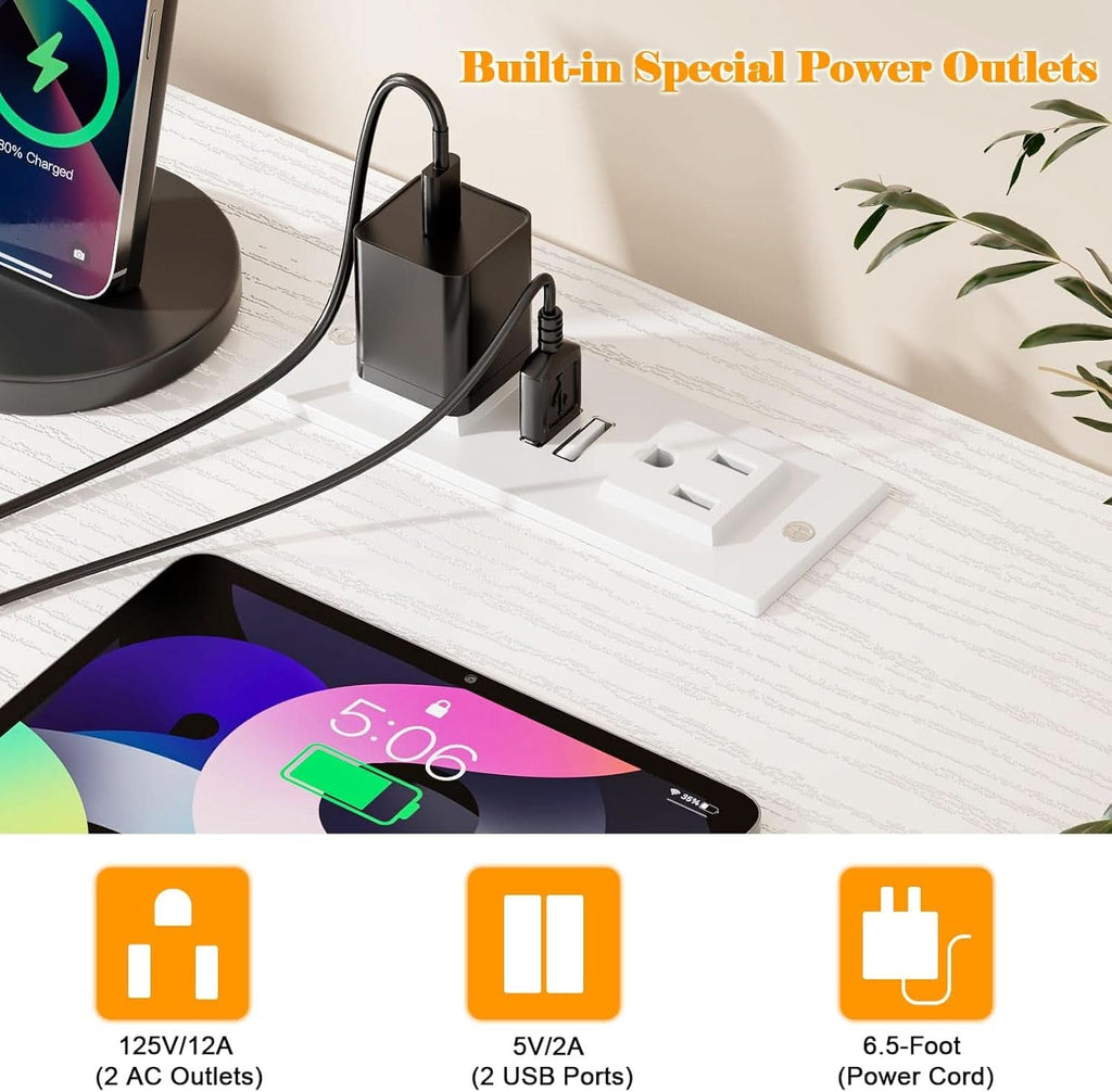 Double Desk With Power Outlets For Home Office