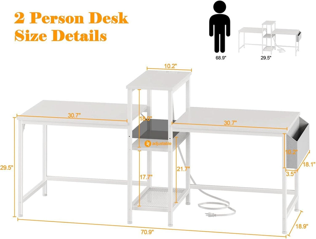 Double Desk With Power Outlets For Home Office