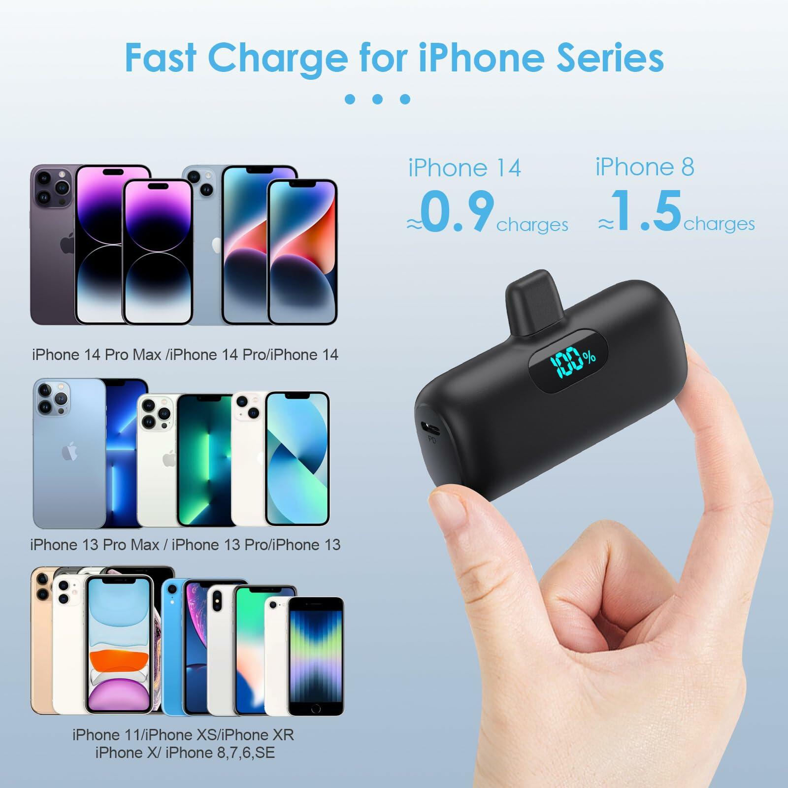 2-Pack Small Portable Chargers for iPhone, 5000mAh PD Fast Charging Power Bank